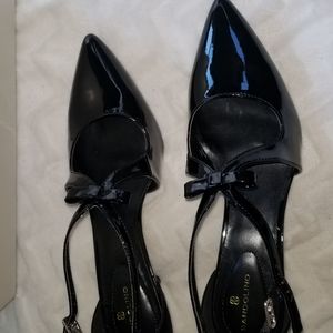 Bandolino Shiny Patent Black Bow Kitten Heels